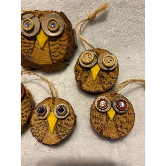 Wooden Owl Ornaments set 6 souvenir Christmas Hand crafted Route 66 TX Holiday - Picture 3 of 11